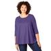 Plus Size Women's Three-Quarter Sleeve Swing Ultimate Tee by Roaman's in Midnight Violet (Size 14/16) Shirt