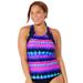 Plus Size Women's Chlorine Resistant High Neck Racerback Tankini Top by Swimsuits For All in Pink Abstract (Size 20)