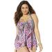 Plus Size Women's Bow Handkerchief Halter Tankini Top by Swimsuits For All in Aztec (Size 24)