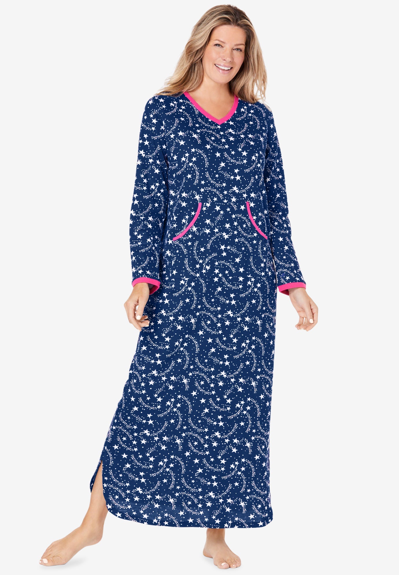 Plus Size Women's Long Printed Sleep Shirt by Dreams & Co. in Evening Blue Stars (Size 26/28) Nightgown