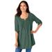 Plus Size Women's 7-Day Three-Quarter Sleeve Pintucked Henley Tunic by Woman Within in Pine (Size 1X)