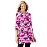 Plus Size Women's 7-Day Three-Quarter Sleeve Notch-Neck Tunic by Woman Within in Raspberry Pretty Tie-dye (Size 2X)