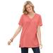 Plus Size Women's Perfect Short-Sleeve Shirred V-Neck Tunic by Woman Within in Sweet Coral (Size 3X)