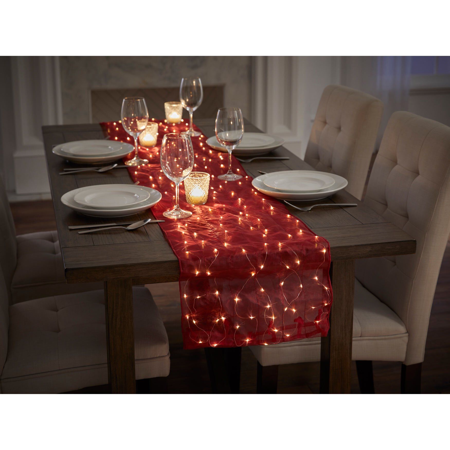 Pre-Lit Table Runner by BrylaneHome in Burgundy