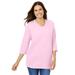 Plus Size Women's Perfect Three-Quarter Sleeve V-Neck Tee by Woman Within in Pink (Size 4X) Shirt