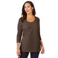 Plus Size Women's Stretch Cotton Scoop Neck Tee by Jessica London in Chocolate (Size 22/24) 3/4 Sleeve Shirt