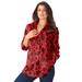 Plus Size Women's Long-Sleeve Kate Big Shirt by Roaman's in Vivid Red Floral (Size 18 W) Button Down Shirt Blouse