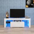 Orren Ellis Entertainment TV Stand, Large TV Stand TV Base Stand w/ LED Light TV Cabinet Wood in Brown | 51 H in | Wayfair