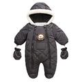 AIKSSOO Baby Infant Winter Snowsuit Hooded Romper with Gloves Booties Jumpsuit Outfits (Grey, 18-24 Months)