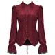 Punk Rave Morgana Womens Gothic Velvet Blouse TOP - RED - 3XL