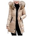 Women Coats and Jackets Sale Clearance,Ladies Outerwear Down Cotton Mid-length Padded Long Sleeve Hooded Stand Cotton-padded Collar Coats for Winter Cold Weather UK Size S-5XL