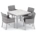 Oxford Garden Travira 5-piece 39-inch Lite-Core Ash Dining Table & Argento Resin Wicker Armchair Set - Jet Black Cushions