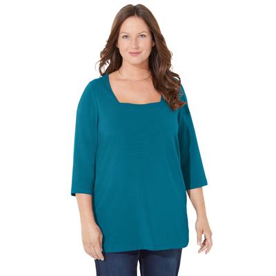 Plus Size Women's Ultra-Soft Square-Neck Tee by Catherines in Deep Teal (Size 3X)