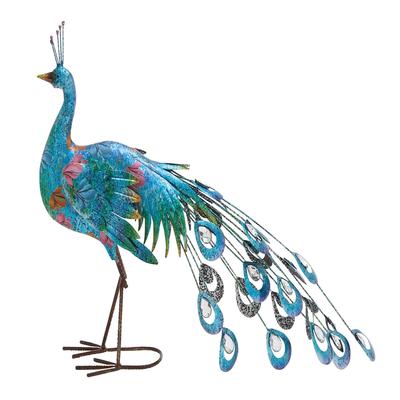 Turquoise Iron Eclectic Birds Garden Sculpture by Quinn Living in Turquoise