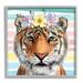 Stupell Industries 50_Jungle Tiger Chic Purple Yellow Floral Crown Stripes Stretched Canvas Wall Art By ND Art in Brown | Wayfair ai-793_gff_17x17