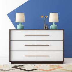Wrought Studio™ Johnathon Mid-Century Modern Wood 6 Drawer Dresser Wood in Brown/White | 34.6 H x 55.1 W x 15.7 D in | Wayfair