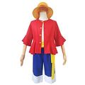 JOJO STYLE ONE PIECE Monkey D. Luffy Cosplay Costume Anime, Cosplay Costume Halloween Carnival Costume Props for Adults Including Clothes + Pants + Hat + Waist Seal,Red,M