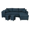 Canapé d'angle oslo convertible avec coffre et poufs gauche en tissu bleu - Bleu pétrole