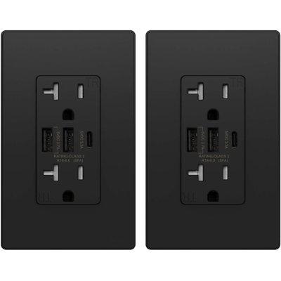 Alchemy Daily 30W 6.0 Amp 3-Port USB Wall Outlet, 20 Amp Receptacle w/ USB Type C Type A Ports, USB Charger For Iphone, Ipad, Samsung, LG in Black