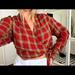 Free People Tops | Free People Cropped Flannel Shirt | Color: Green/Red | Size: Xs