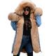 Aox Women Winter Denim Coat Thicken Lined Faux Fur Hood Jacket Warm Sherpa Fur Overcoat Plus Size Jean Outerwear (16-18, Blue 2031)
