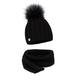 ELIMELI® mere Hat Women's Winter Warm Knitted Hat Wool Hat with mere Winter Hat with Faux Fur Bobble Slouch Knitted Beanie Women's for Winter Bobble Hat Made in EU, Black - set with scarf, One size