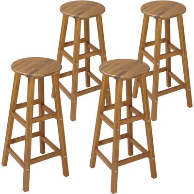 Casaria - Barhocker 4er Set Akazie Holz 76cm Sitzhöhe Fußstütze 150kg Belastbarkeit Massiv Rund Image