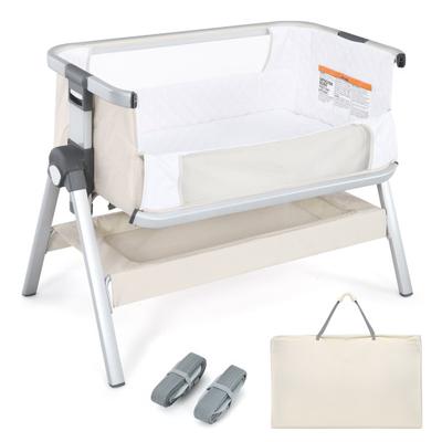 Costway Baby Bassinet Bedside Sleeper with Storage Basket and Wheel for Newborn-Beige