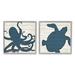 Stupell Industries Nautical Blue Silhouette Octopus Sea Turtle Aquatic Animals 2 - Piece Graphic Art Set in Brown | 12 H x 12 W x 1.5 D in | Wayfair