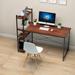 55 in. Brown Wooden Computer Desk with Adjustable Storage Shelves