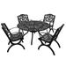 Modern Ornate Outdoor Mesh Aluminum 48-in Black Round Patio Dining Set with Four Chairs - N/A
