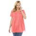 Plus Size Women's Lace-Trim Pintucked Tunic by Woman Within in Sweet Coral (Size 2X)