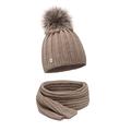 ELIMELI® mere Hat Women's Winter Warm Knitted Hat Wool Hat with mere Winter Hat with Faux Fur Bobble Slouch Knitted Beanie Women's for Winter Bobble Hat Made in EU, Cappuccino set with scarf, One size
