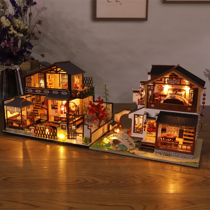 Kit de maison de beurre en bois bricolage pour filles, maison de courses de casa japonaise, jouets de chalet assemblés, miniatures avec meubles, cadeaux de Noël