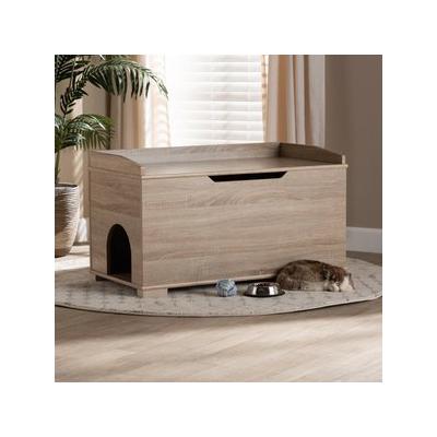 Baxton Studio Cambrie Cat Litter Box Cover House, Oak