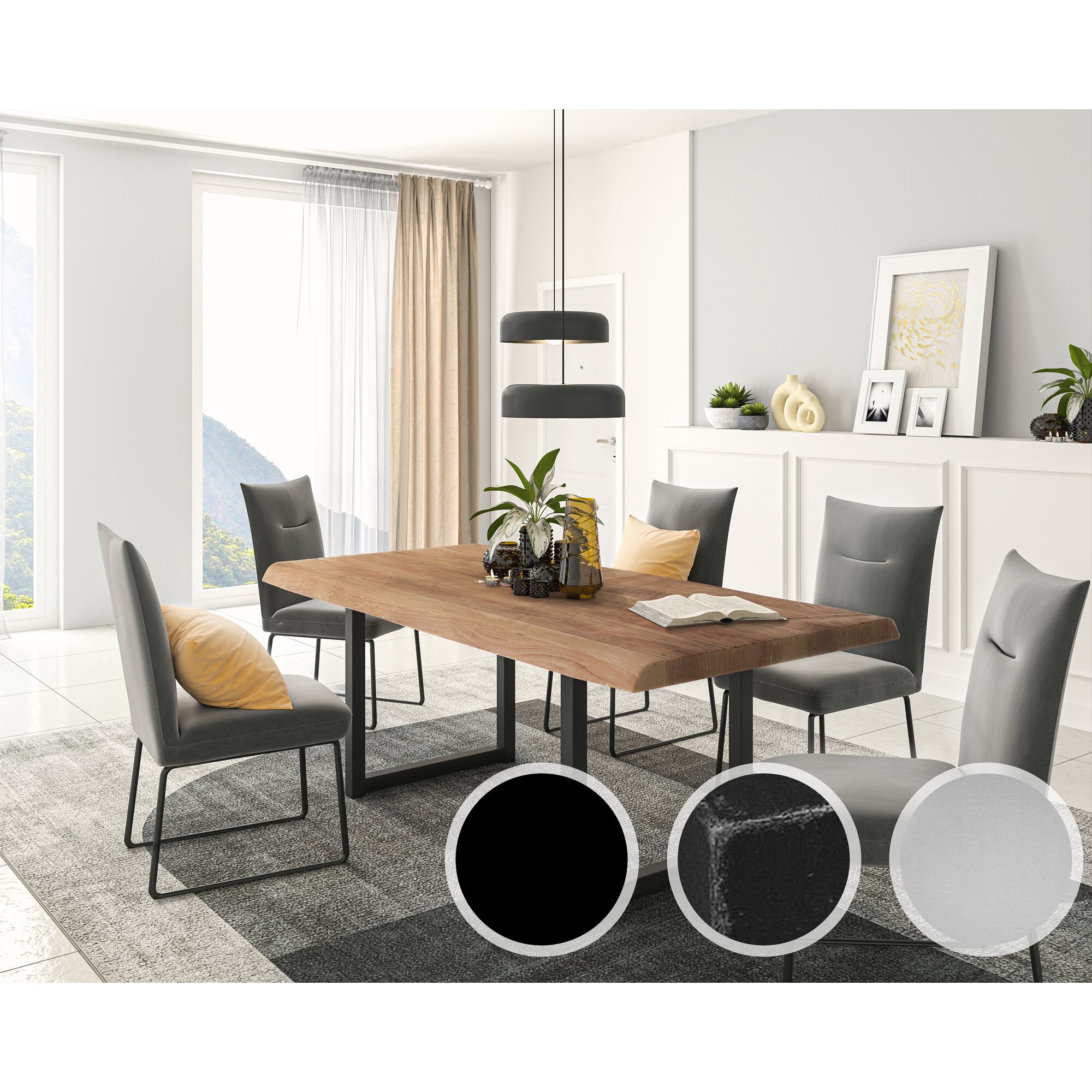 SIT »56er« Massivholz Esstisch Baumkante Akazie / 180x90 cm / Eisen natur Image