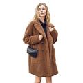 Women Brown Faux Fur Sherpa Coat Double Breasted Faux Fur Pea Coat Women Teddy Long Coat Women Winter Shearling Coat Women Casual Overcoat Women Long Warm Outerwear Women Shaggy Fluffy Fuzzy Coat L