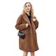 Women Brown Faux Fur Sherpa Coat Double Breasted Faux Fur Pea Coat Women Teddy Long Coat Women Winter Shearling Coat Women Casual Overcoat Women Long Warm Outerwear Women Shaggy Fluffy Fuzzy Coat L