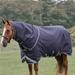 Rambo Duo Turnout Blanket w/ Free Bag for Life - 75 - 100g + 300g - Navy w/ Baby Blue & Brown Trim - Smartpak