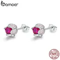 BAMOER – boucles d'oreilles en Zircon pour femmes en argent Sterling 925 bouton lumineux rose