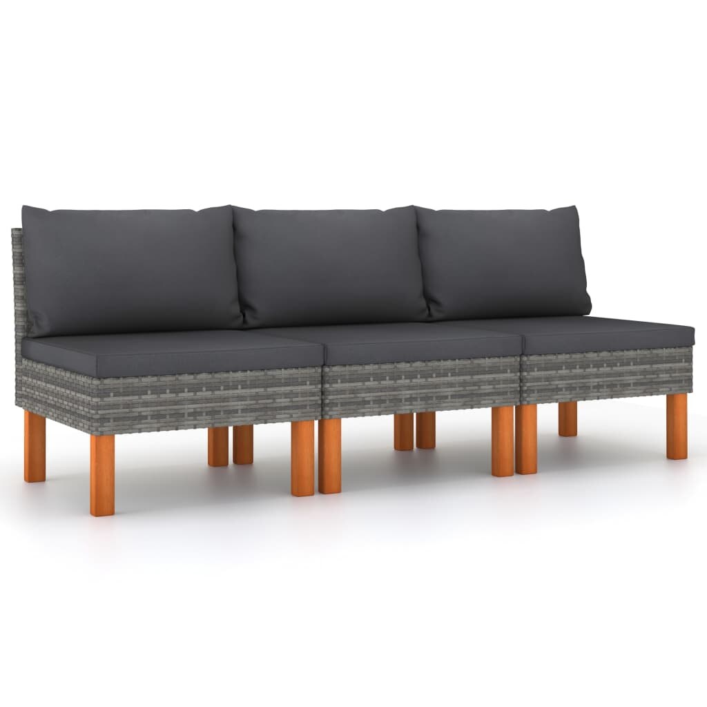 vidaXL Mittelsofas 3 Stk. Poly Rattan und Eukalyptus Massivholz Image