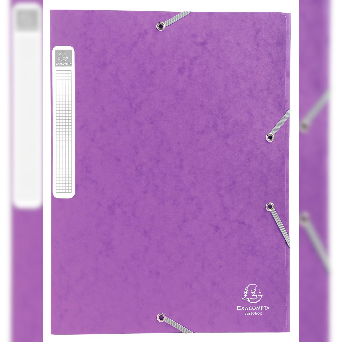 Exacompta 14015H 10x Archivbox Cartobox, flach geliefert Rücken 40mm aus Colorspan-Karton, mit 3 Klappen und Gummizug, 25x33cm für DIN A4 - Violett Image