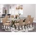 Wildon Home® Ammarie 8 - Person Acacia Solid Wood Dining Set Wood/Upholstered in Gray/Brown | 30 H x 40 W x 72 D in | Wayfair