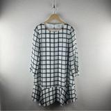 Madewell Dresses | Madewell L M Tissue Silk Sheer Long Sleeves Drop Waist Ruffle Hem Mod Grid Dress | Color: Black/White | Size: M