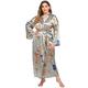 FEOYA Women's Kimono Robes Ladies Plus Size Dressing Gown Womens Silk Dressing Gown Long Floral Printed Robes for Women Plus Size for Wedding Girl's Bonding Party 3XL Grey