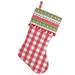 19" Red & Green Rustic Plaid Christmas Stocking with Red Pom-Poms