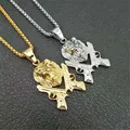 Gun Charms Head Discuting Necklace and Pendant Rock Punk Style Gold Document Stainless Steel Men