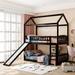 Twin Over Twin Wood Bunk Bed House Bed with Slide&Ladder&Guardrail&Roof, Espresso