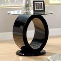 Orren Ellis Everette Glass Top Abstract End Table Wood/Glass in Black | 21.88 H x 23.5 W x 23.5 D in | Wayfair C87557444759451DB7BC06244AA2A697