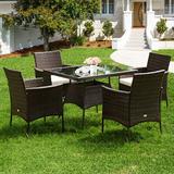 Wildon Home® Fittleton Square 4 - Person 35.5" Long Outdoor Dining Set w/ Cushions Glass/Wicker/Rattan in Brown | 35.5 W x 35.5 D in | Wayfair